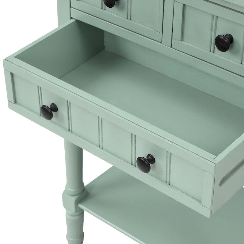 3-Drawer Solid Wood Console Table with Bottom Shelf