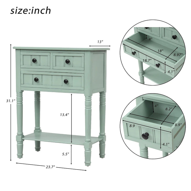 3-Drawer Solid Wood Console Table with Bottom Shelf