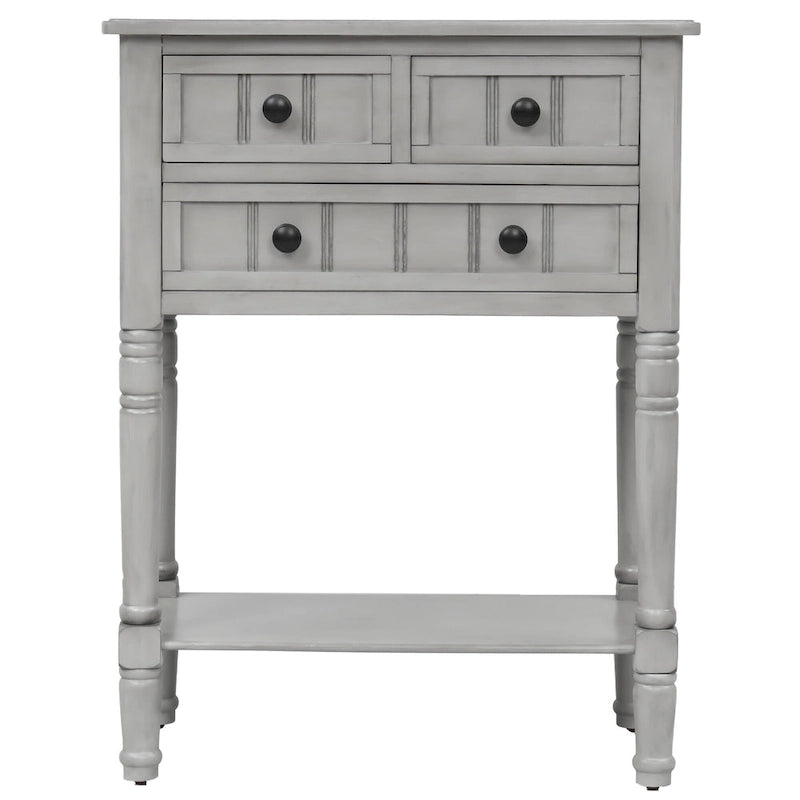 3-Drawer Solid Wood Console Table with Bottom Shelf