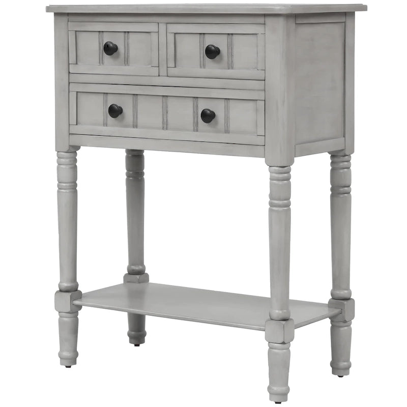 3-Drawer Solid Wood Console Table with Bottom Shelf
