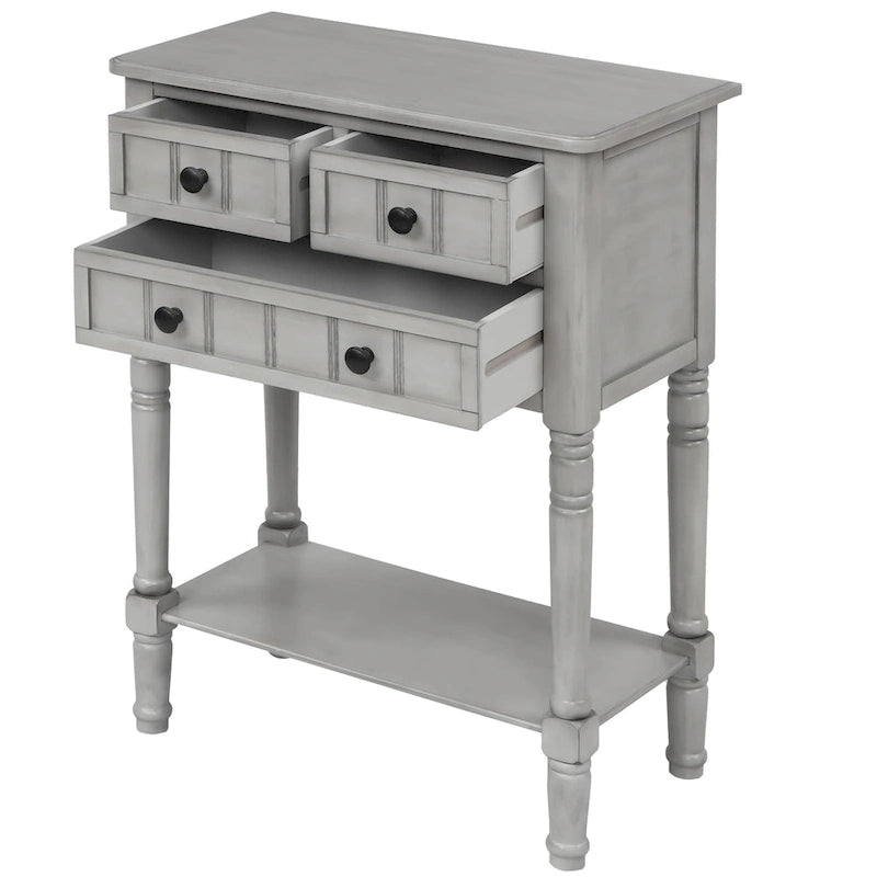 3-Drawer Solid Wood Console Table with Bottom Shelf