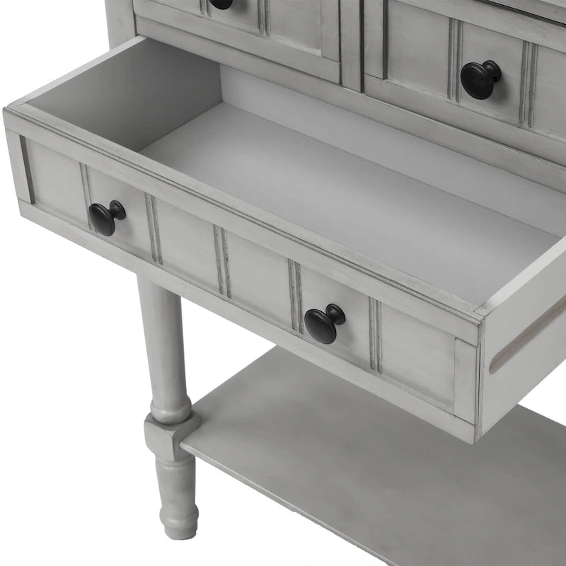 3-Drawer Solid Wood Console Table with Bottom Shelf