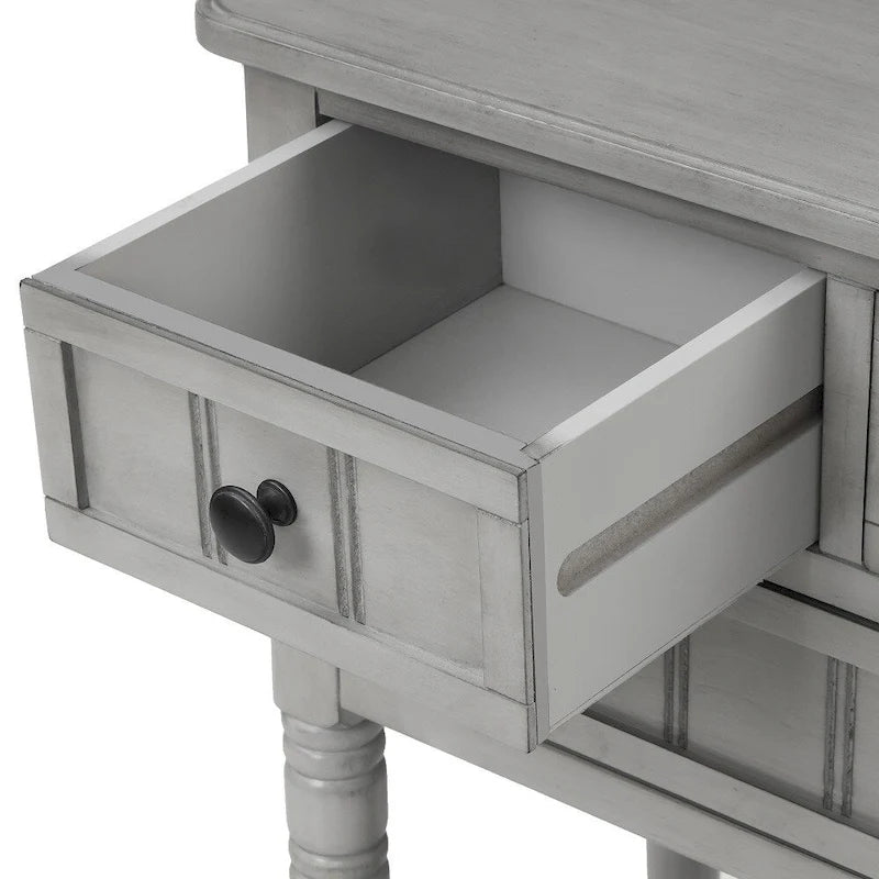 3-Drawer Solid Wood Console Table with Bottom Shelf