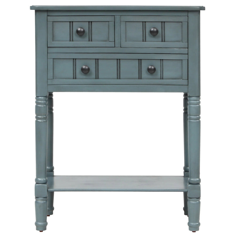 3-Drawer Solid Wood Console Table with Bottom Shelf