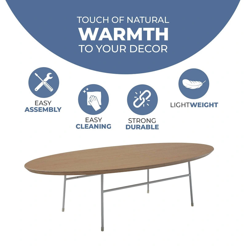 Modern Oval Coffee Table with Powder-Coated Steel Frame