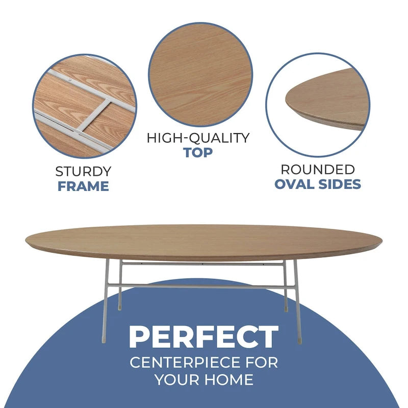 Modern Oval Coffee Table with Powder-Coated Steel Frame