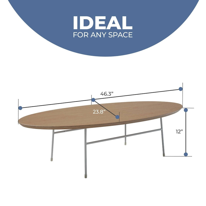 Modern Oval Coffee Table with Powder-Coated Steel Frame