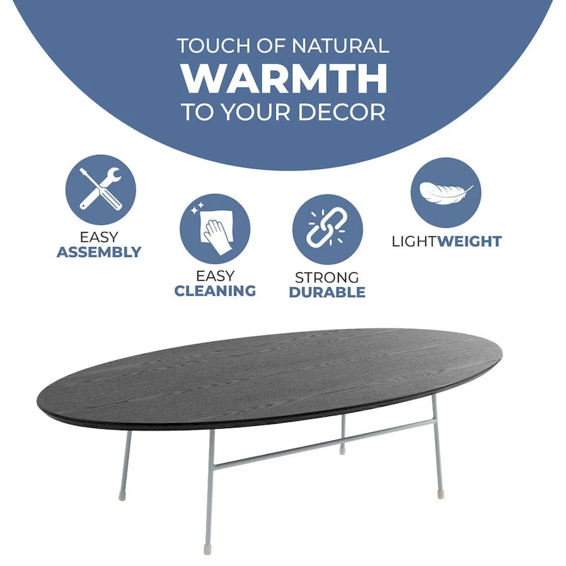 Modern Oval Coffee Table with Powder-Coated Steel Frame