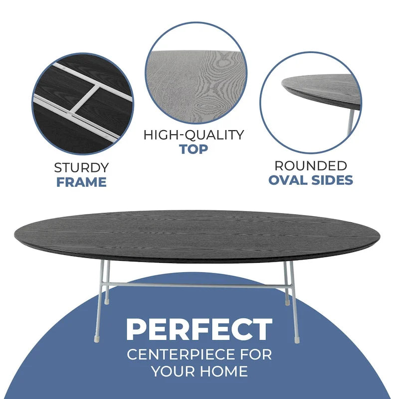 Modern Oval Coffee Table with Powder-Coated Steel Frame