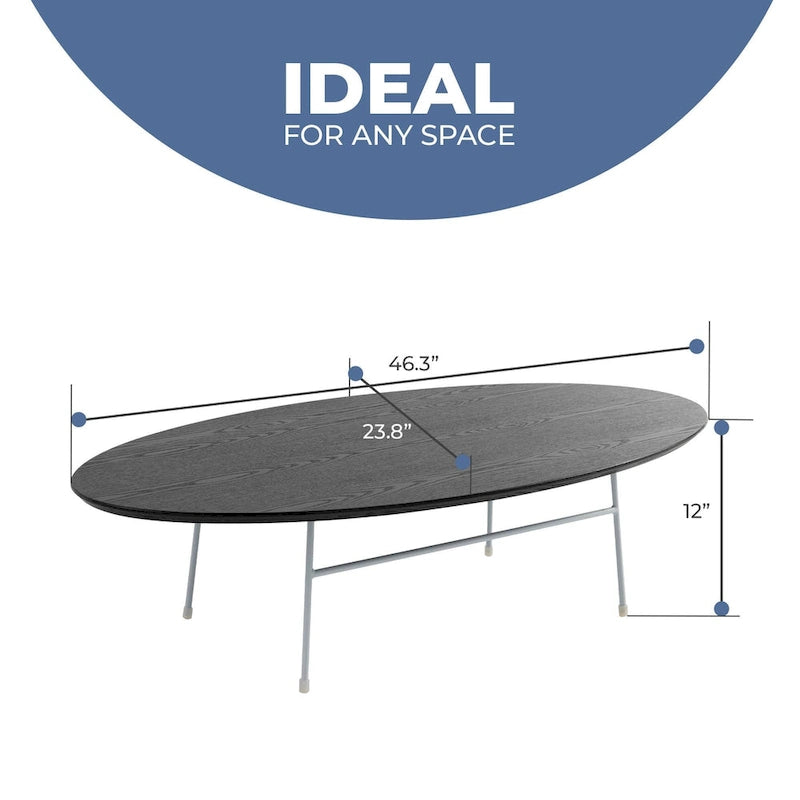 Modern Oval Coffee Table with Powder-Coated Steel Frame