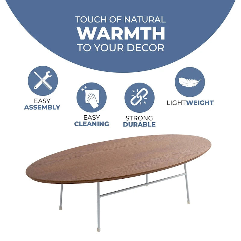 Modern Oval Coffee Table with Powder-Coated Steel Frame