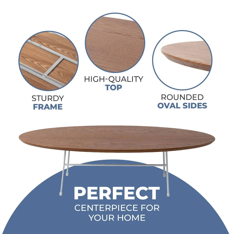 Modern Oval Coffee Table with Powder-Coated Steel Frame