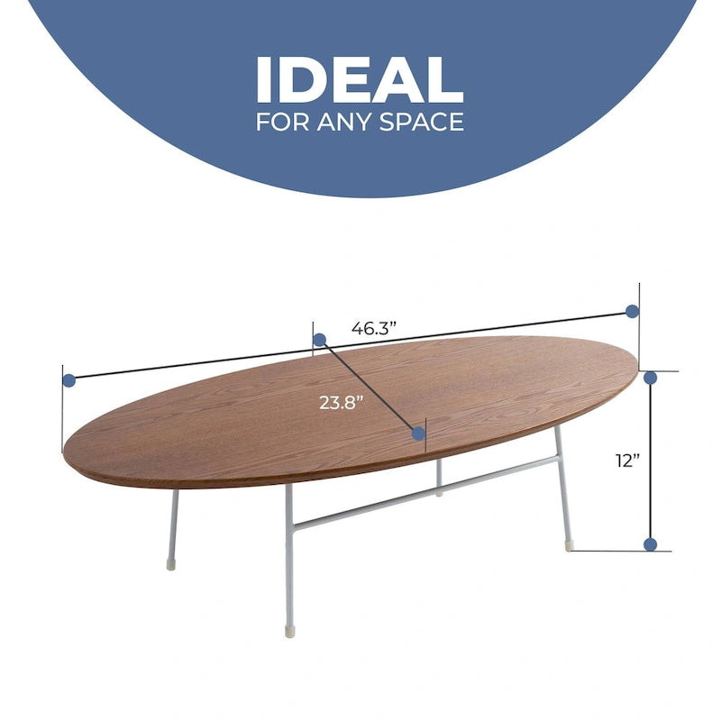 Modern Oval Coffee Table with Powder-Coated Steel Frame