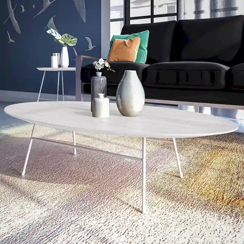 Modern Oval Coffee Table with Powder-Coated Steel Frame