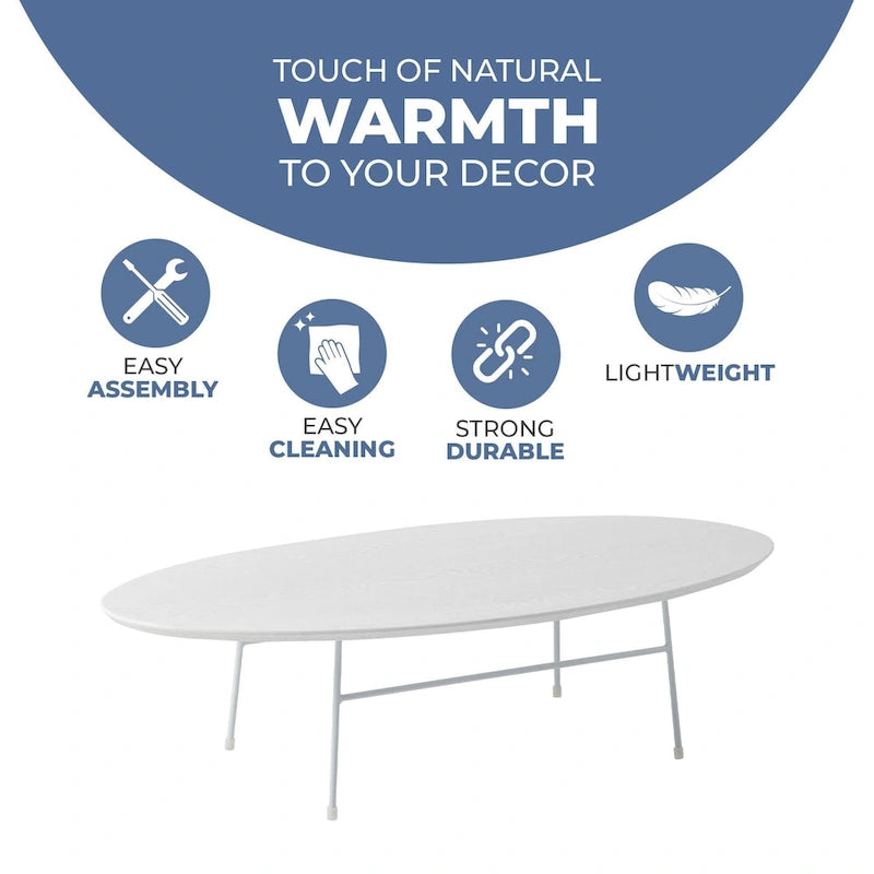 Modern Oval Coffee Table with Powder-Coated Steel Frame
