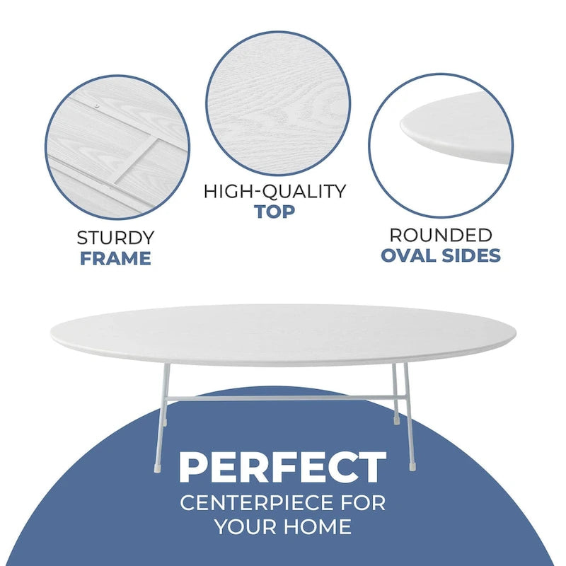 Modern Oval Coffee Table with Powder-Coated Steel Frame