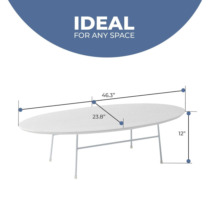 Modern Oval Coffee Table with Powder-Coated Steel Frame
