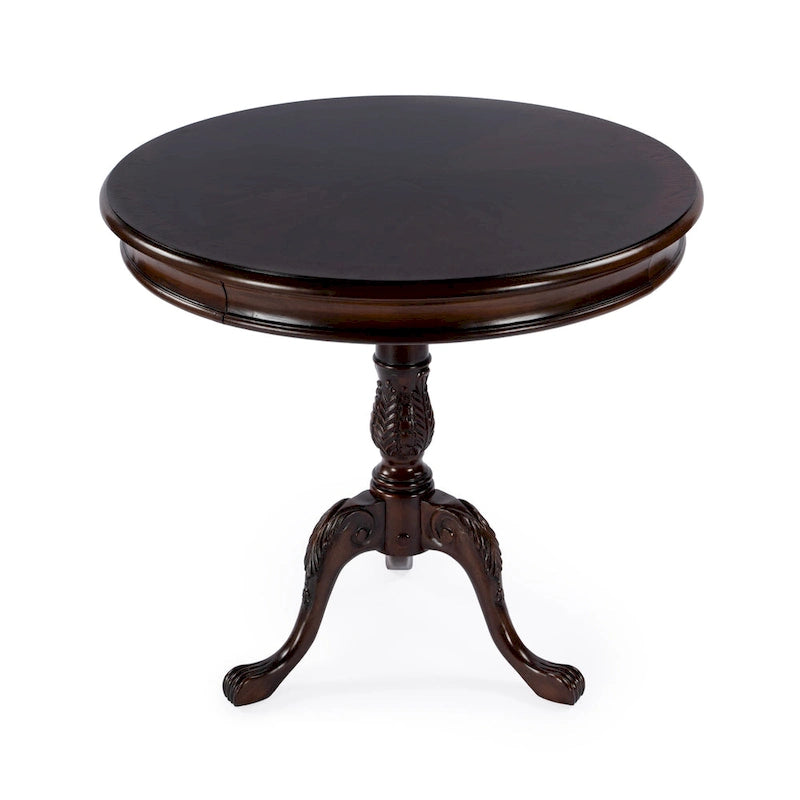 Traditional Round Wooden Pedestal Table - Dark Brown