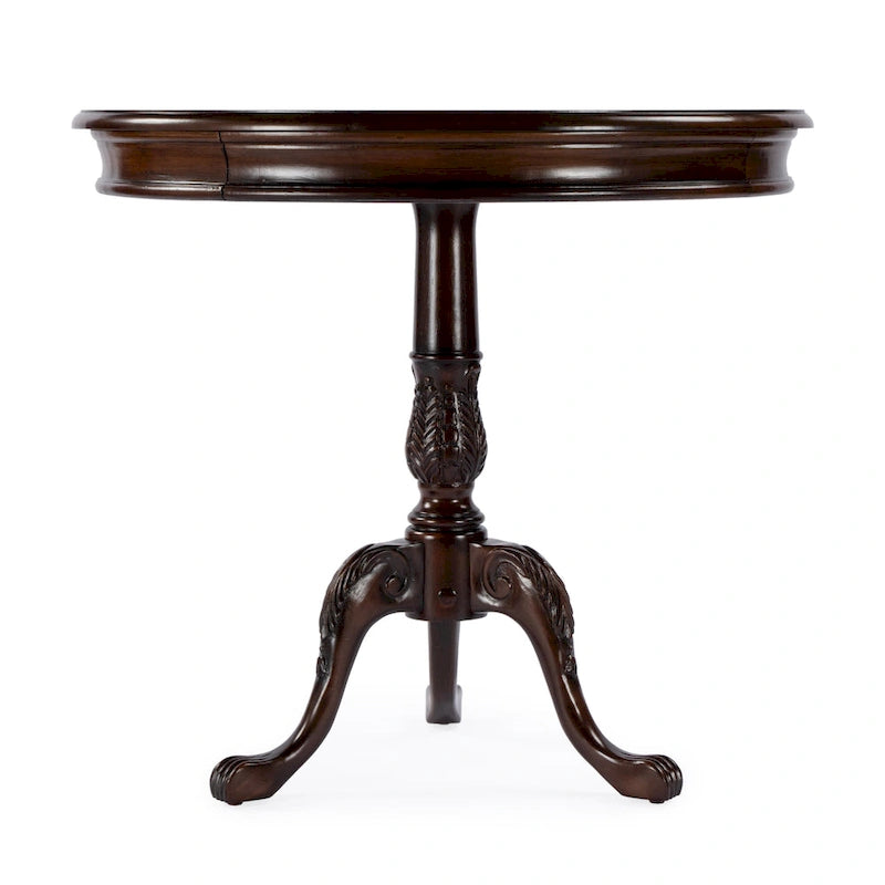 Traditional Round Wooden Pedestal Table - Dark Brown