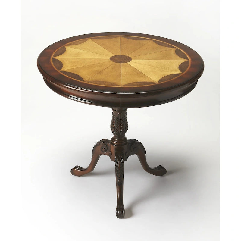 Traditional Round Wooden Pedestal Table - Dark Brown