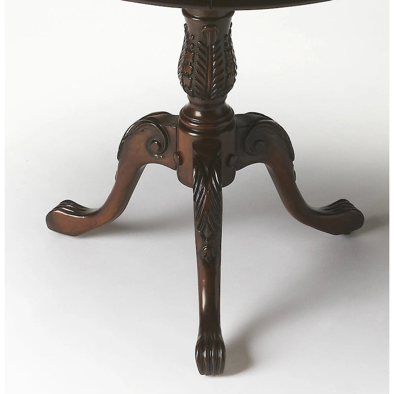 Traditional Round Wooden Pedestal Table - Dark Brown