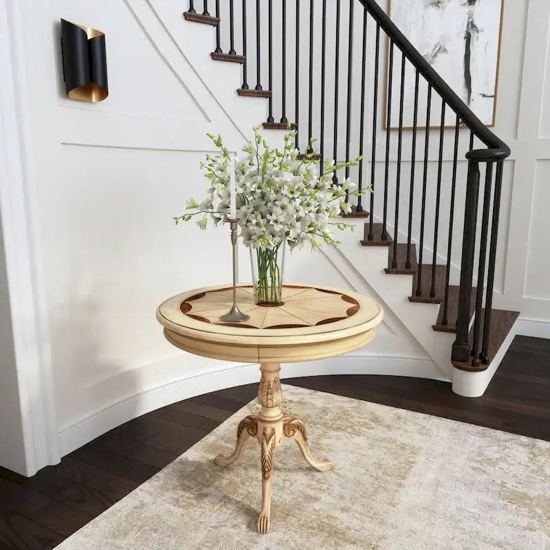 Traditional Round Wooden Pedestal Table - Dark Brown