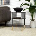 Black Metal Geometric Accent or Coffee Table with Shelf and Gold Legs