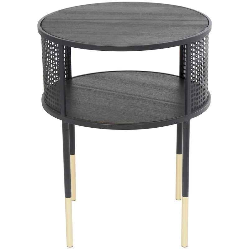 Black Metal Geometric Accent or Coffee Table with Shelf and Gold Legs