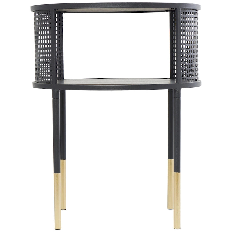 Black Metal Geometric Accent or Coffee Table with Shelf and Gold Legs