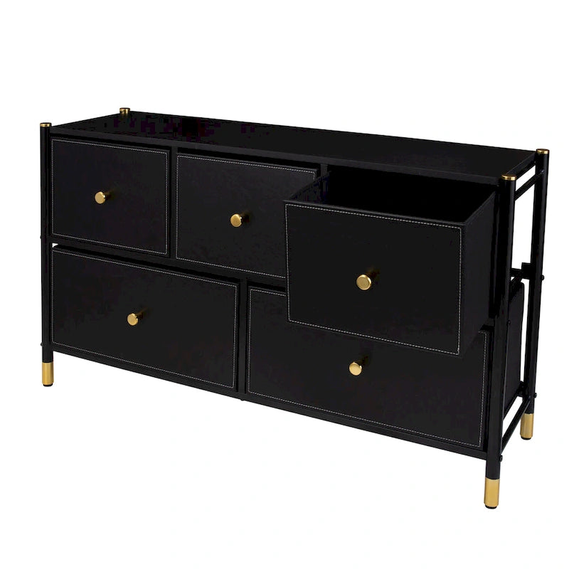 Leather-Look Dresser with Gold Accents
