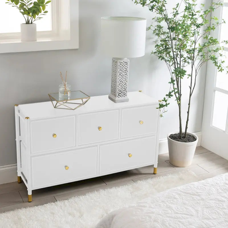 Leather-Look Dresser with Gold Accents