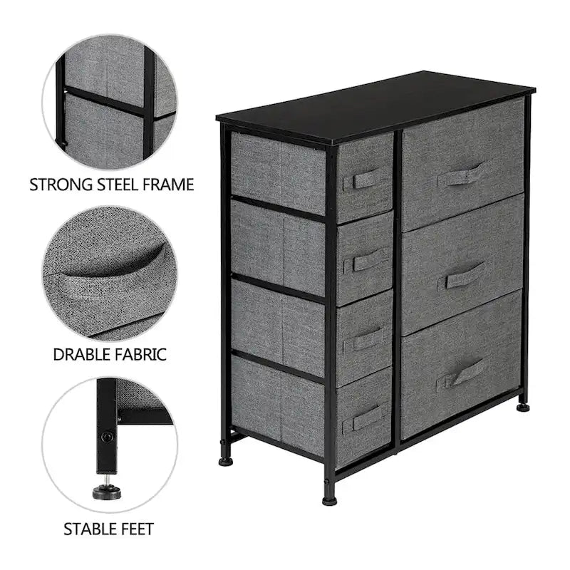 Grey 7-Drawer Storage Dresser with 3 Large and 4 Small Drawers