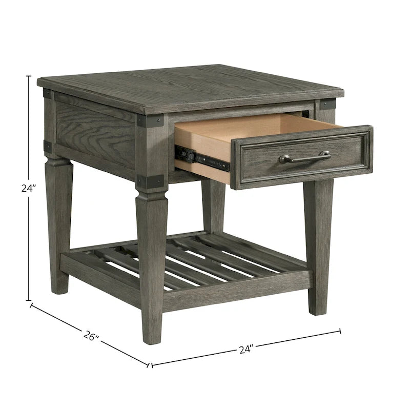 24-Inch Brushed Pewter End Table with Drawer and Shelf