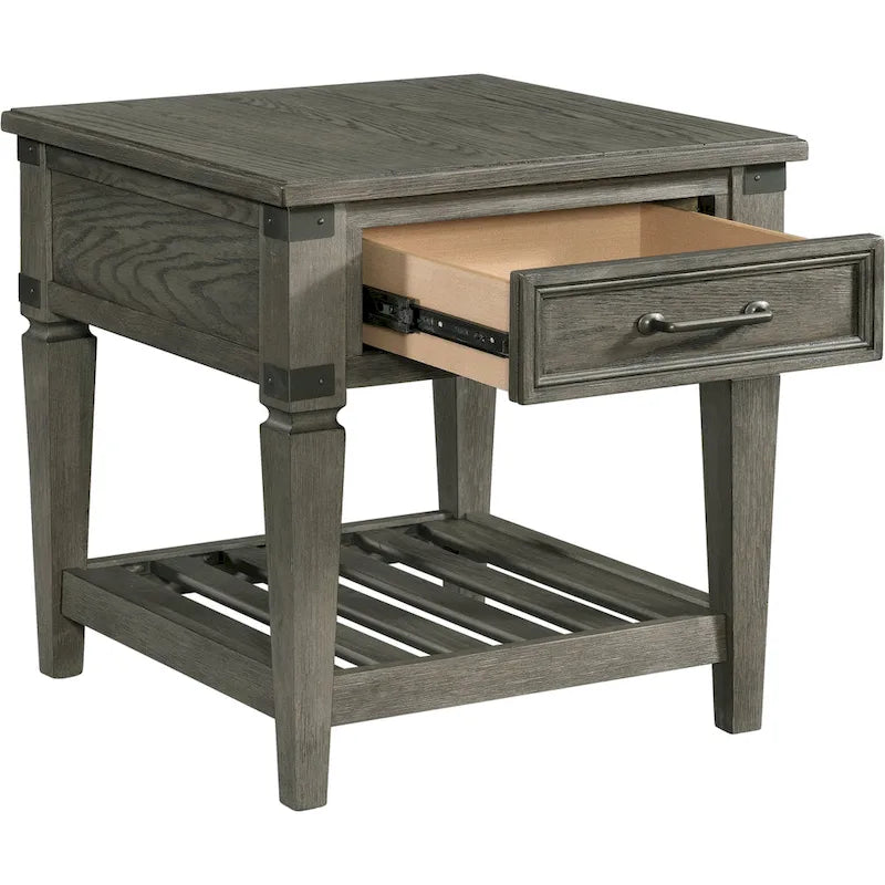 24-Inch Brushed Pewter End Table with Drawer and Shelf