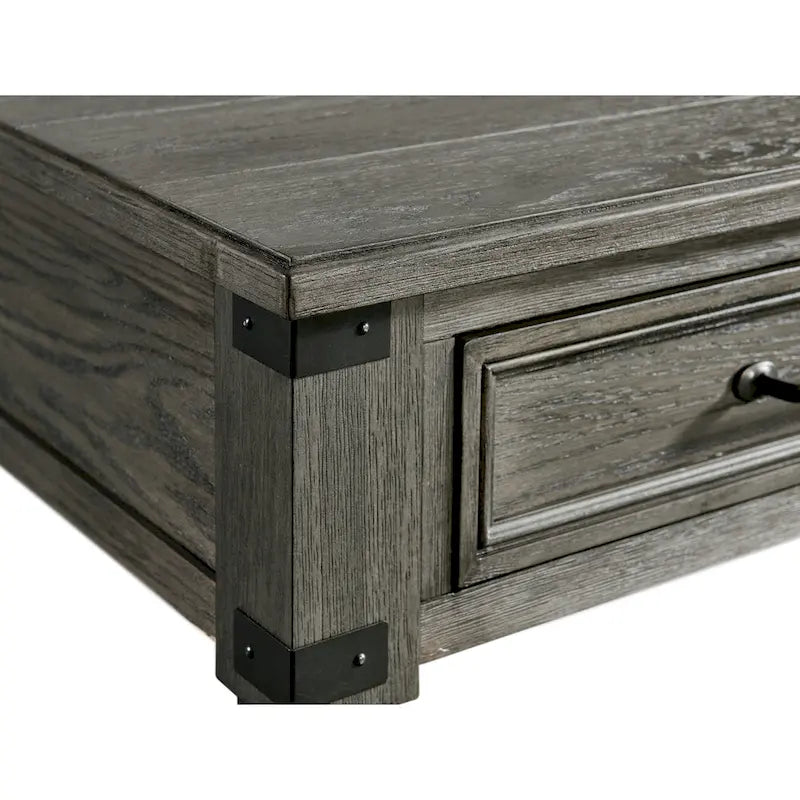 24-Inch Brushed Pewter End Table with Drawer and Shelf