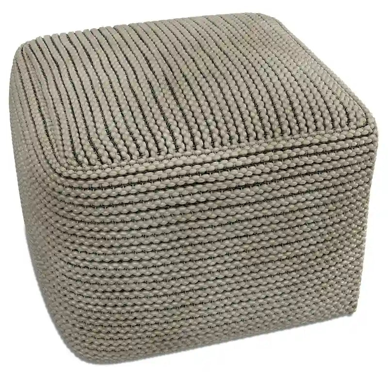 Cream Boho Square Indoor/Outdoor Pouf