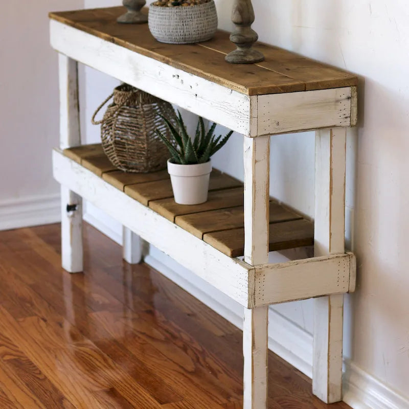 Rustic Reclaimed Wood Two-Tier Console Table