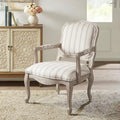 Natural Stripe Upholstered Accent Chair with Exposed Wood Frame
