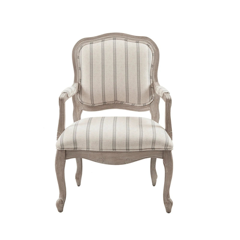 Natural Stripe Upholstered Accent Chair with Exposed Wood Frame