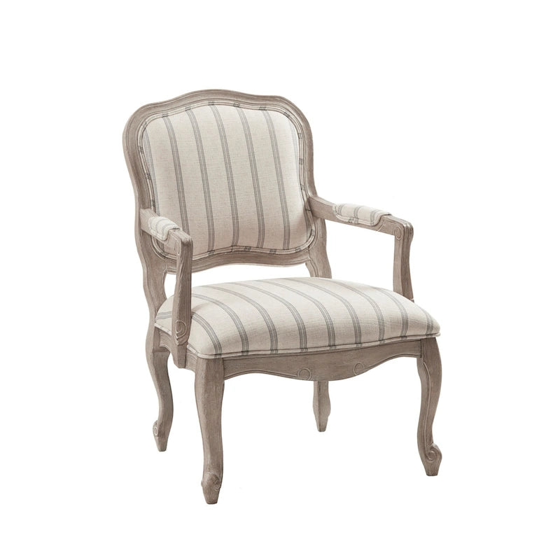 Natural Stripe Upholstered Accent Chair with Exposed Wood Frame
