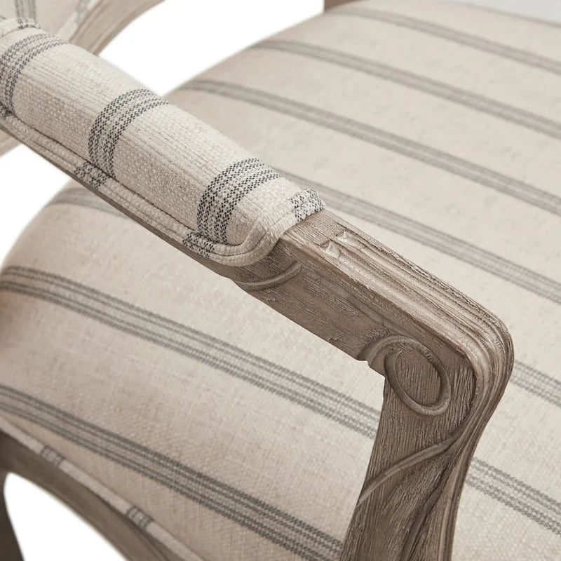 Natural Stripe Upholstered Accent Chair with Exposed Wood Frame
