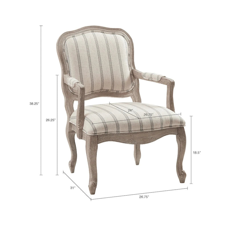 Natural Stripe Upholstered Accent Chair with Exposed Wood Frame