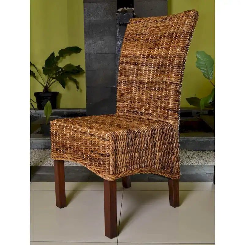 Woven Abaca & Mahogany Dining Chairs (Set of 2)