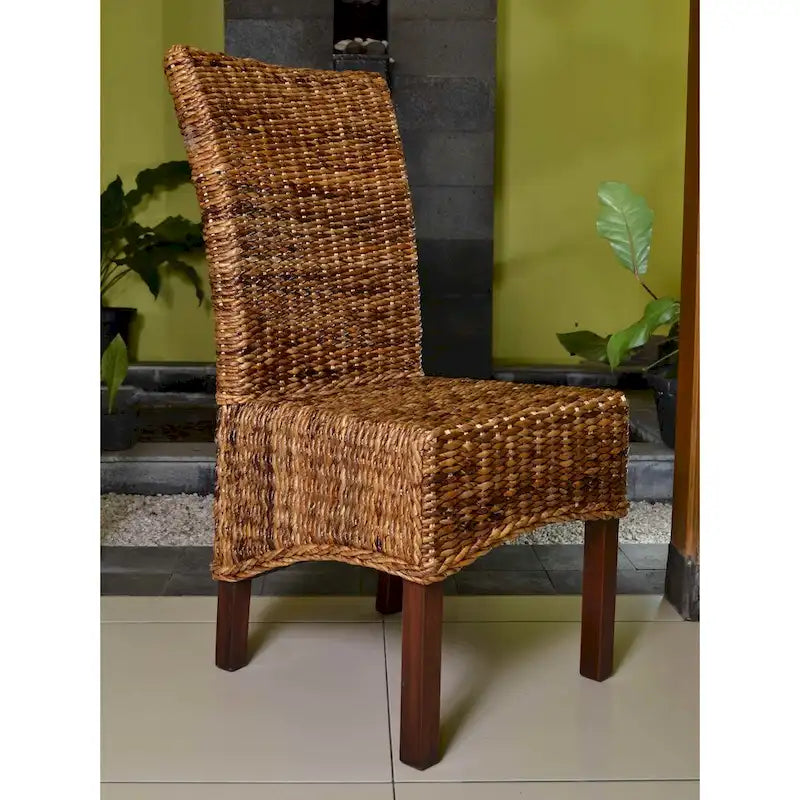Woven Abaca & Mahogany Dining Chairs (Set of 2)
