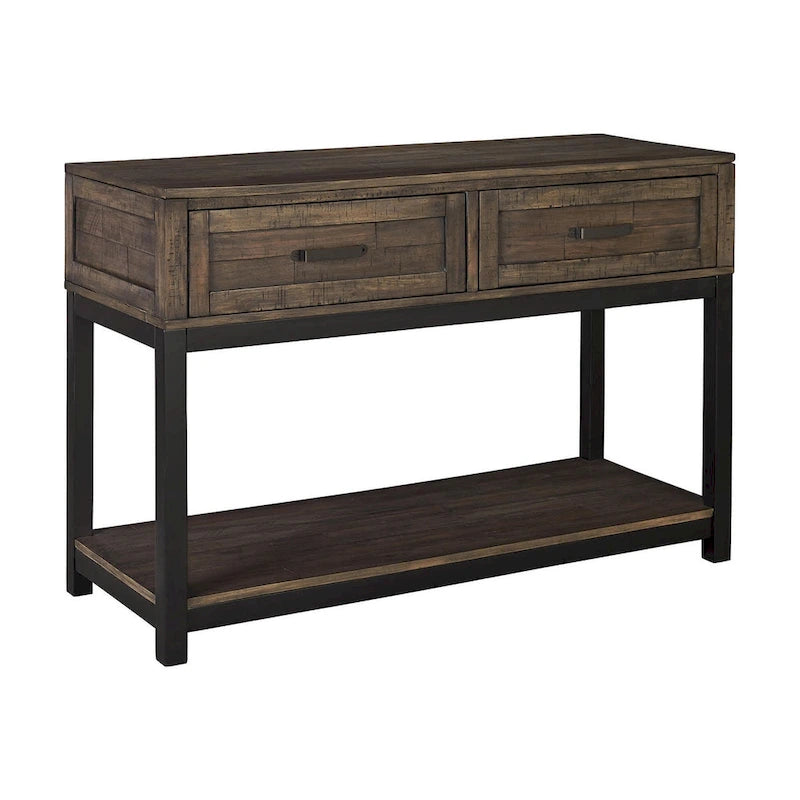 Rustic Two-Drawer Sofa Table in Distressed Brown