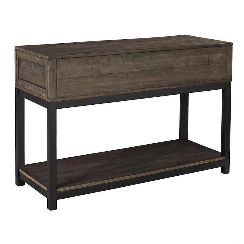 Rustic Two-Drawer Sofa Table in Distressed Brown