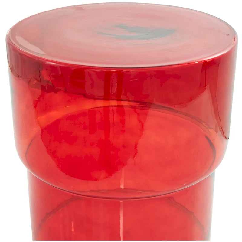 Modern Round Glass Accent Table - Clear or Red