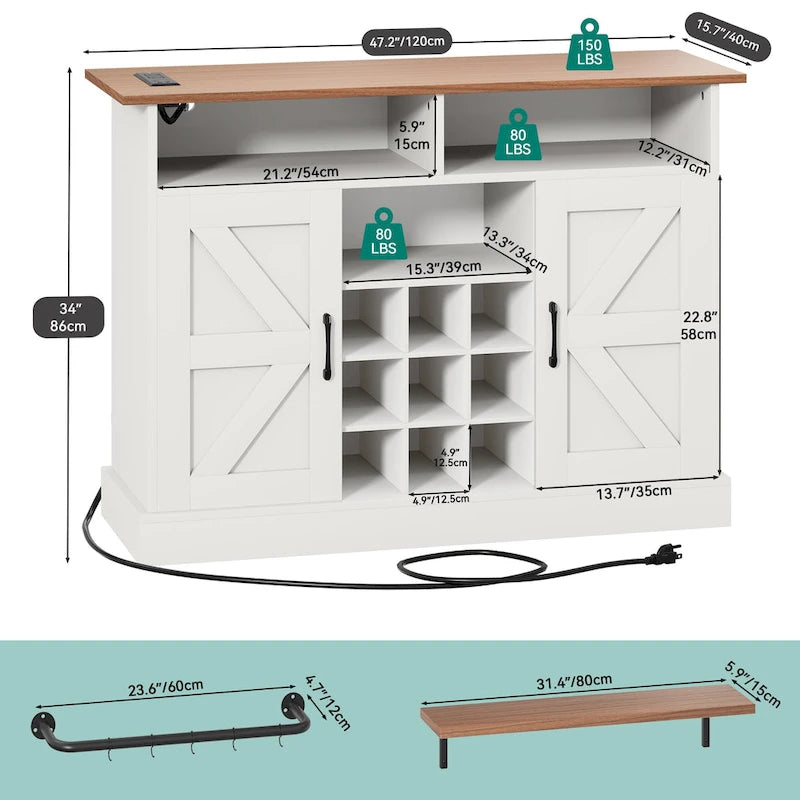 Farmhouse Buffet & Coffee Bar Cabinet with Storage