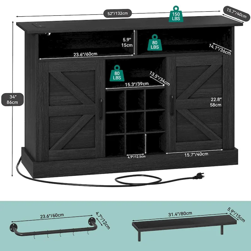 Farmhouse Buffet & Coffee Bar Cabinet with Storage