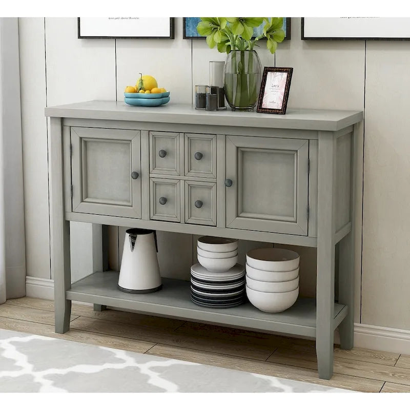 Retro Style Buffet Sideboard Wood Console Table with Bottom Shelf, Easy Assemble, for Living Room, Kitchen, Entryway